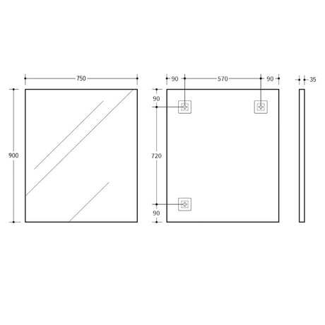 450/600/750/900/1200Mm Bathroom Black Framed Square Mirror Wall Mounted Mirrors