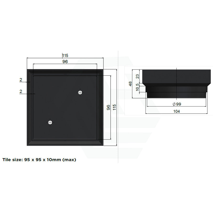 Meir 115Mm Square Pvd Lustre Bronze Brass Shower Waste With Tile Insert Floor Wastes