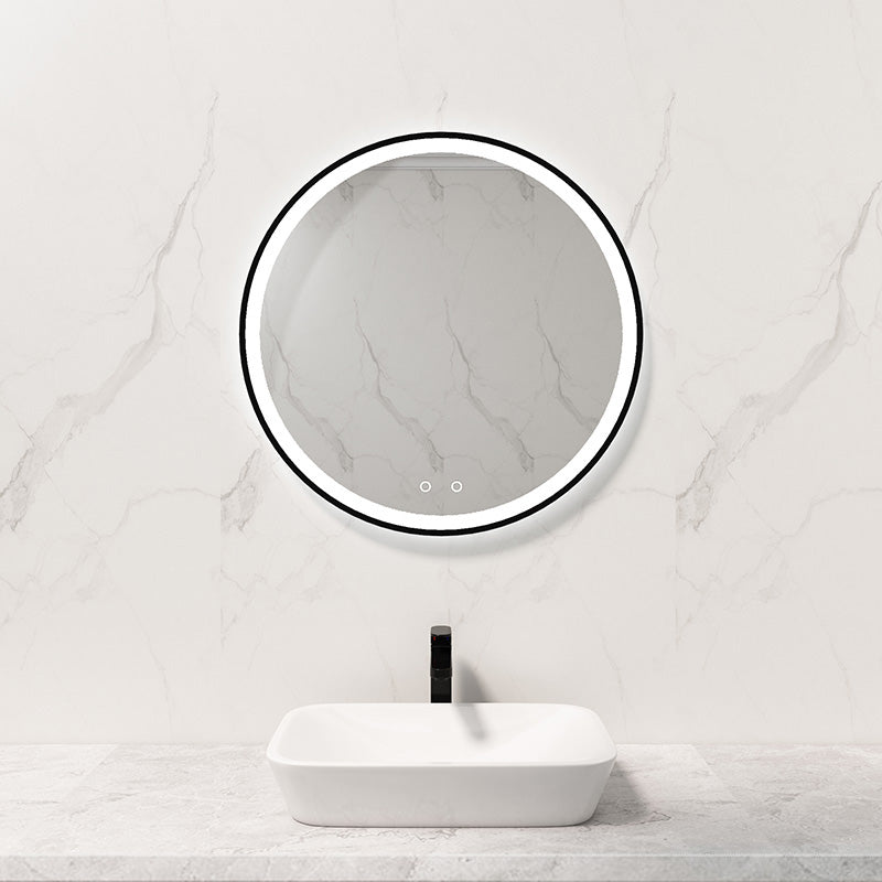 Led Mirror Round Black Framed Demister