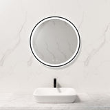 Led Mirror Round Black Framed Demister