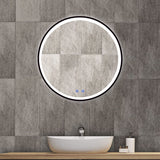 700/900Mm Led Mirror Round Black Framed Demister 900Mm