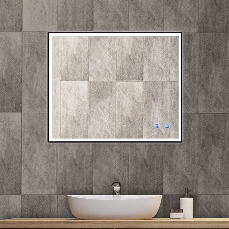 600/750/900Mm Led Mirror Square Black Framed Demister