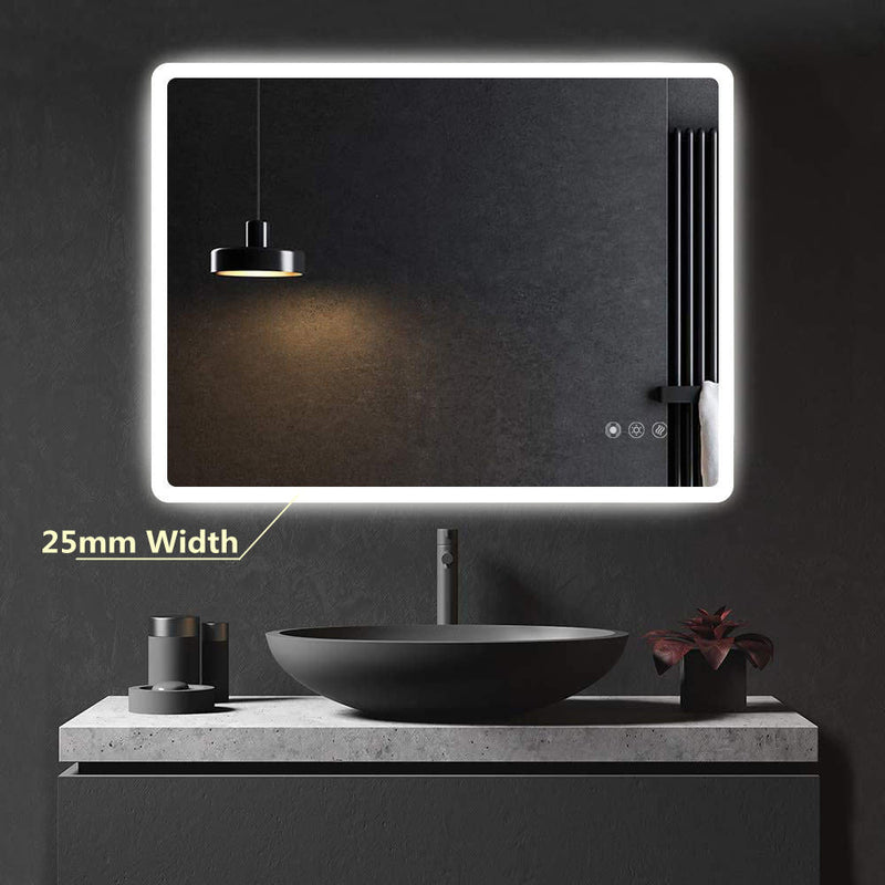 600/750/900/1200Mm Round Angle Frameless Led Wall Mirror Motion Sensor Auto On Light Rim Led Mirrors