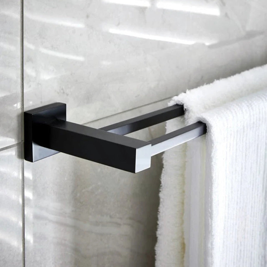 Meir 600Mm Matt Black Square Double Towel Rail Wall Mounted Brass Rails