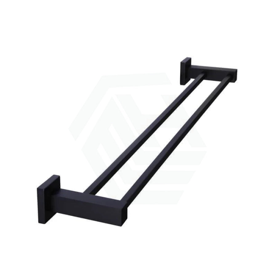 Meir 600Mm Matt Black Square Double Towel Rail Wall Mounted Brass Rails