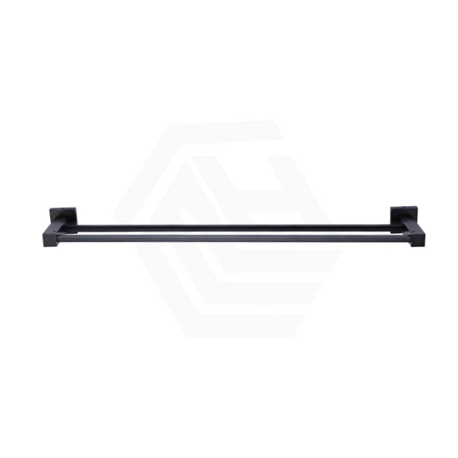 Meir 600Mm Matt Black Square Double Towel Rail Wall Mounted Brass Rails