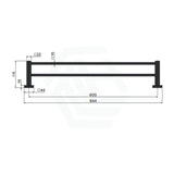 Meir 600Mm Matt Black Square Double Towel Rail Wall Mounted Brass Rails