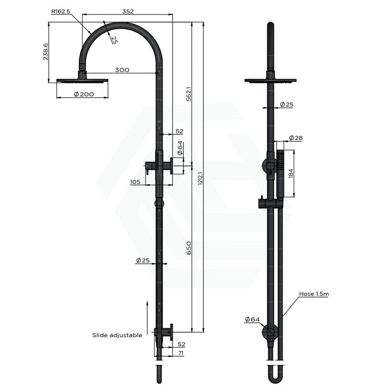 Meir 200Mm Round Gooseneck Twin Shower Station Universal Water Inlet Pvd Lustre Bronze Showers