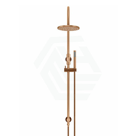 Meir 200Mm Round Gooseneck Twin Shower Station Universal Water Inlet Pvd Lustre Bronze Showers