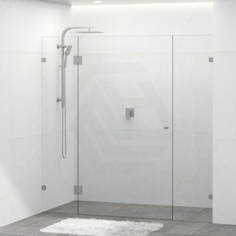 Tempered Glass Frameless Shower Screen Wall To Wall 3 Panels Brushed Nickel