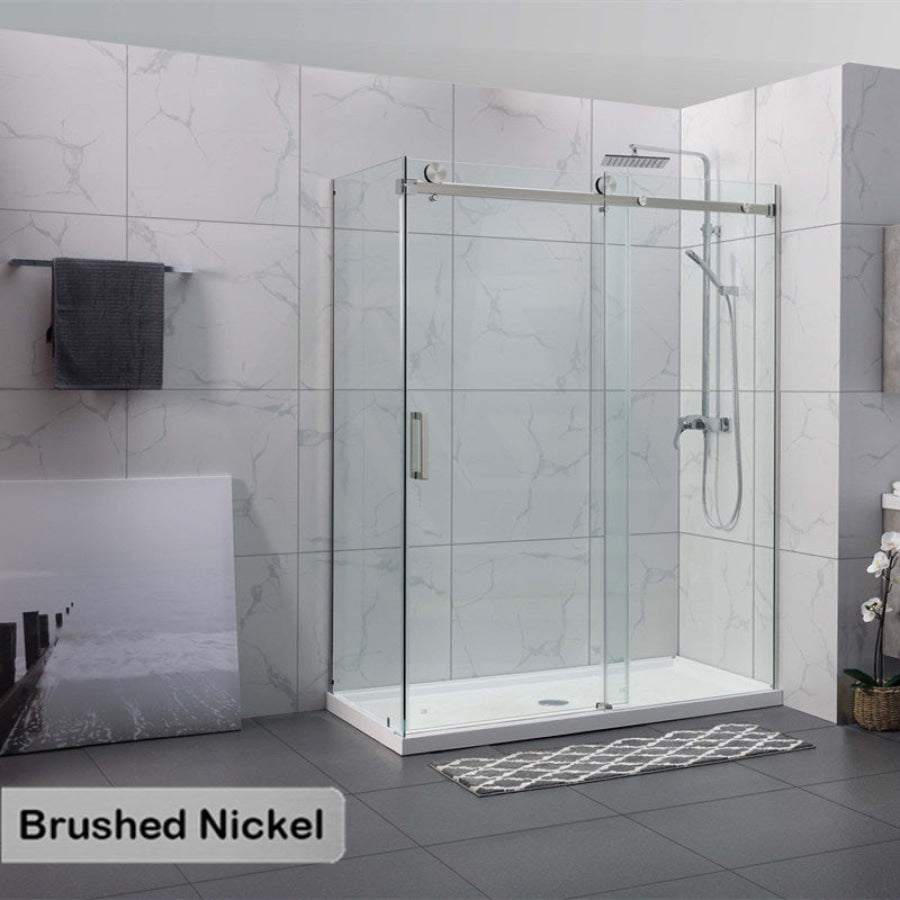 1180-2000X2000Mm Sliding Shower Screen L Shape Frameless Brushed Nickel Square Handle 10Mm Glass