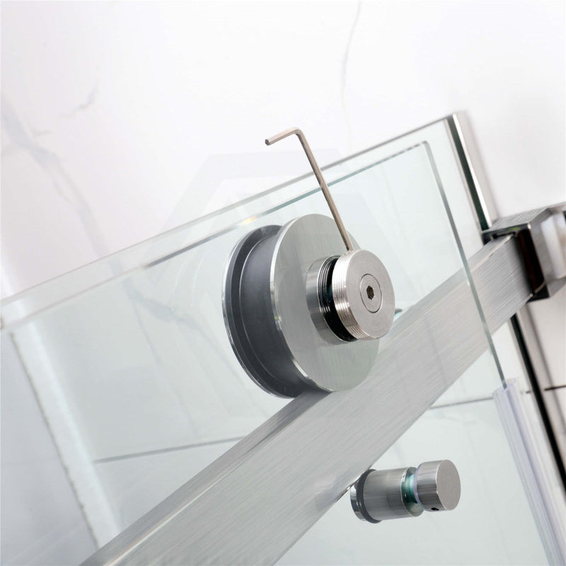 1180-2000X2000Mm Sliding Shower Screen L Shape Frameless Brushed Nickel Square Handle 10Mm Glass