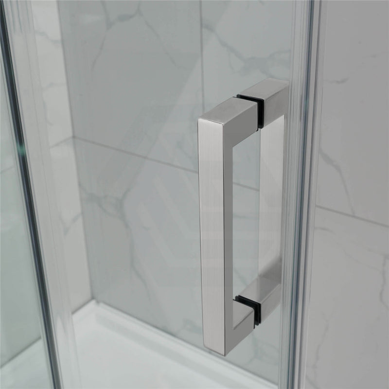 1180-2000X2000Mm Wall To Sliding Shower Screen Frameless Brushed Nickel Square Handle 10Mm Glass