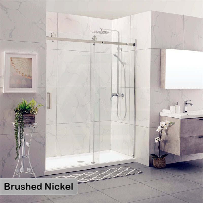 1180-2000X2000Mm Wall To Sliding Shower Screen Frameless Brushed Nickel Square Handle 10Mm Glass