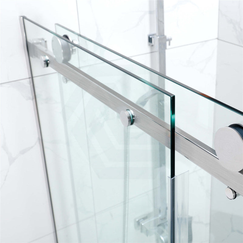 1180-2000X2000Mm Wall To Sliding Shower Screen Frameless Brushed Nickel Square Handle 10Mm Glass