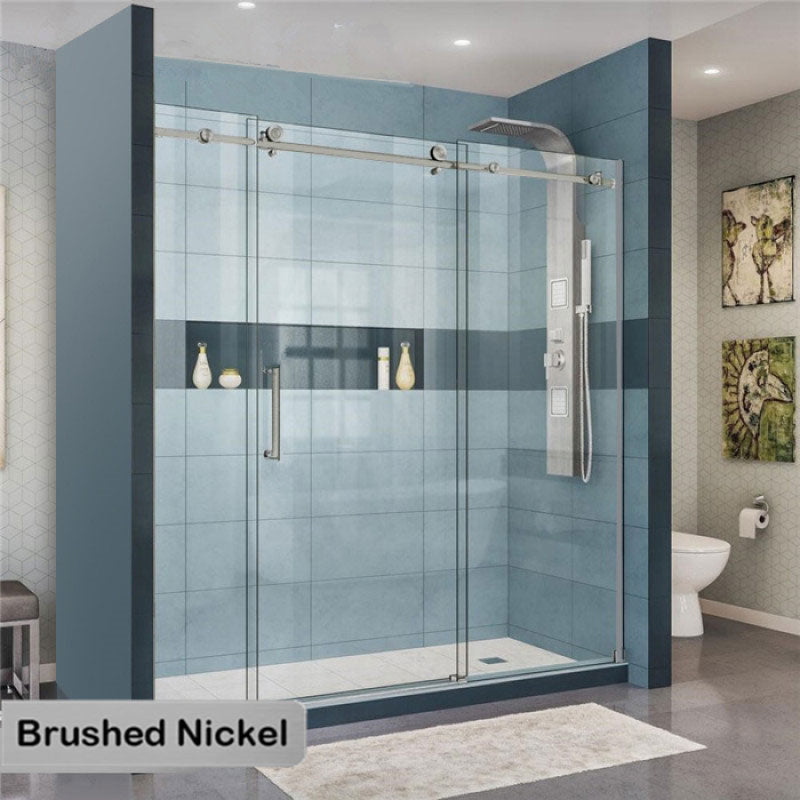 2000-2500X2000Mm Frameless Shower Screen Wall To Sliding Door Brushed Nickel Framed 10Mm Glass 3