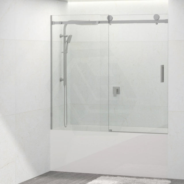 1450-1800X1600Mm Bathtub Sliding Shower Screen Wall To Frameless Square Handle Brushed Nickel