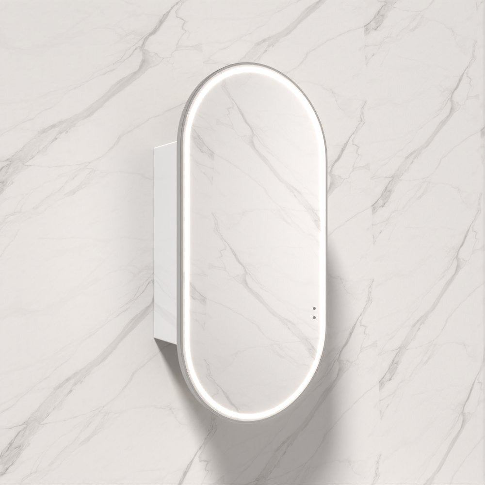 N#1(Nickel) 450X900Mm Beau Monde Led Mirror Oval Shaving Cabinet Matt White Finish Brushed Nickel