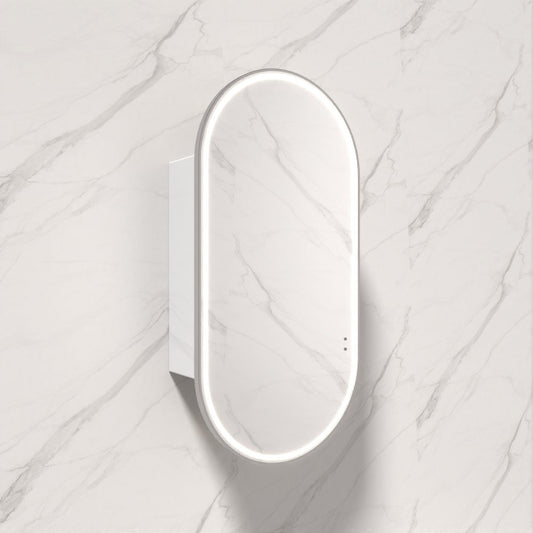 N#1(Nickel) 450X900Mm Beau Monde Led Mirror Oval Shaving Cabinet Matt White Finish Brushed Nickel