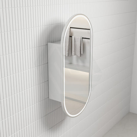 N#1(Nickel) 450X900Mm Beau Monde Led Mirror Oval Shaving Cabinet Matt White Finish Brushed Nickel