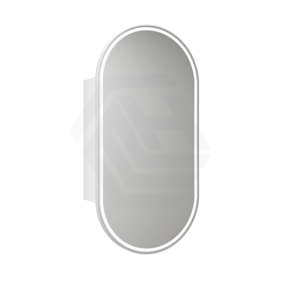 N#1(Nickel) 450X900Mm Beau Monde Led Mirror Oval Shaving Cabinet Matt White Finish Brushed Nickel