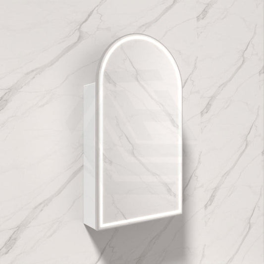 N#1(Nickel) 500X900Mm Canterbury Led Mirror Arch Shaving Cabinet Matt White Finish Brushed Nickel