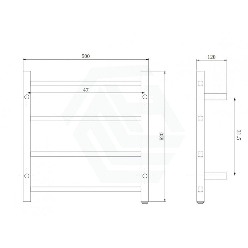 520X500X120Mm Round Chrome Electric Heated Towel Rack 4 Bars