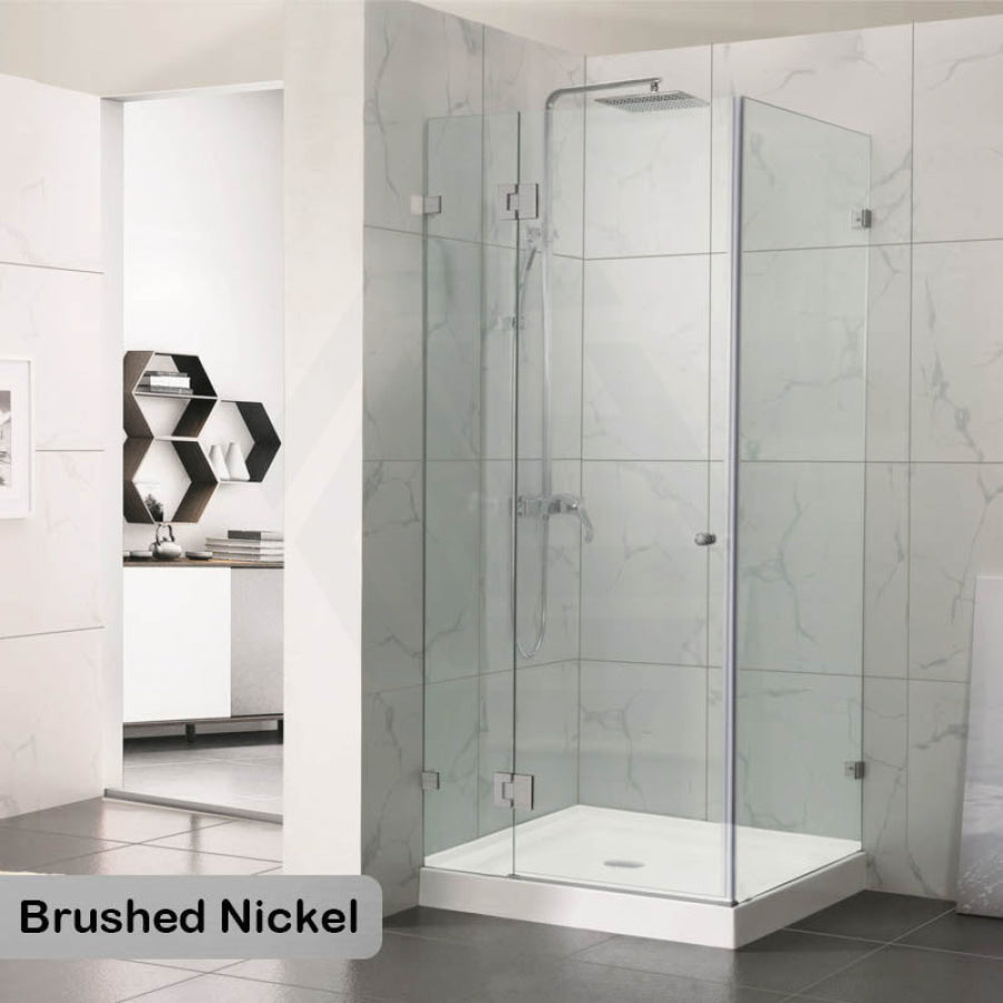 685-1400Mm L Shape Frameless Shower Screen Hinge Door Fix Panel Brushed Nickel Fittings 10Mm Glass