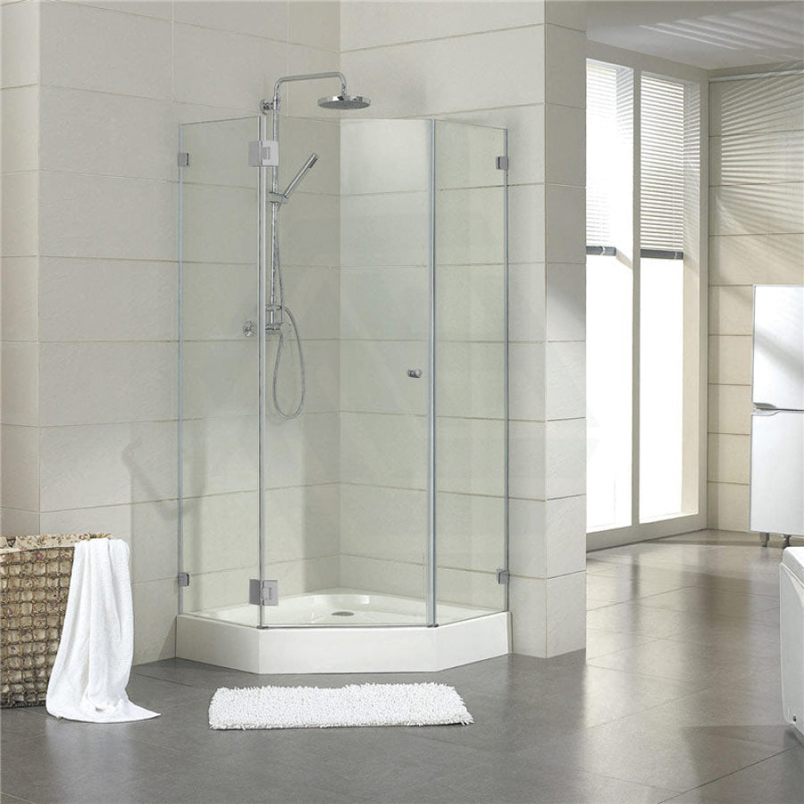 800~1150Mm Diamond Shape Shower Screen Pivot Door Brushed Nickel Frameless 10Mm Glass 2000Mm Height