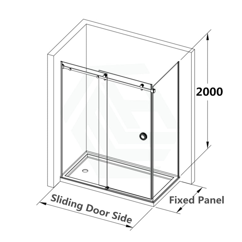 870-1180X2000Mm Brushed Nickel Sliding Shower Screen L Shape Frameless Square Rail 10Mm Glass