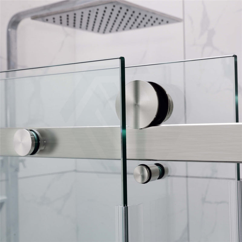 870-1180X2000Mm Brushed Nickel Sliding Shower Screen L Shape Frameless Square Rail 10Mm Glass