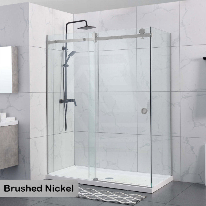 870-1180X2000Mm Brushed Nickel Sliding Shower Screen L Shape Frameless Square Rail 10Mm Glass