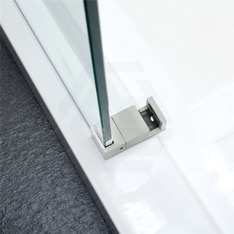 870-1180X2000Mm Wall To Sliding Shower Screen Frameless Brushed Nickel Stainless Steel Square Rail