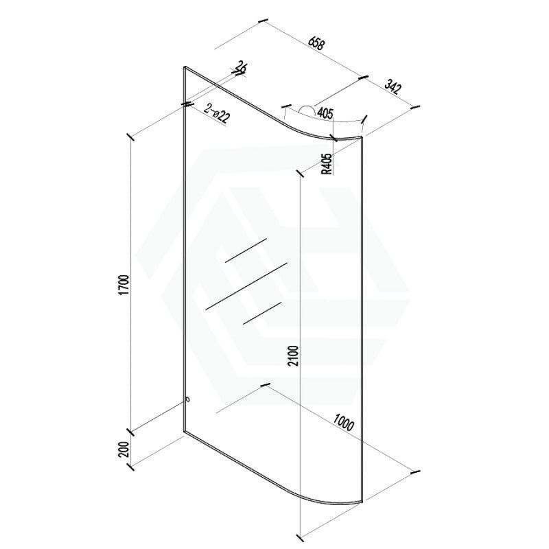 900/1000/1100X2100Mm Frameless Edge Curved Shower Screen Single Door Fixed Panel 10Mm Glass Chrome