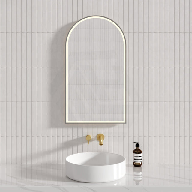 N#1(Nickel) Aulic Canterbury 503X903Mm Brushed Nickel Framed Touchless Arch Backlit Led Mirror