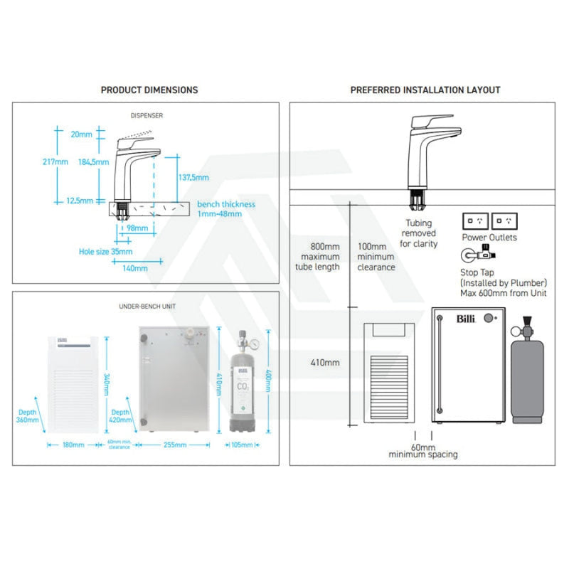 Billi Instant Filtered Water System B5000 With Xl Levered Dispenser Brushed