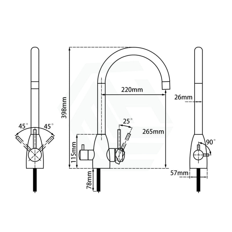 Brushed Nickel Stainless Steel 3 Way Filter Tap With 360 Swivel And Purifier For Kitchen Products