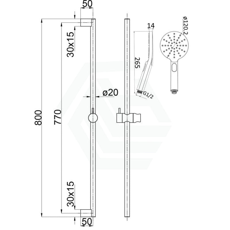 Cora Brushed Nickel Round Sliding Handheld Shower On Rail With Integrated Water Inlet