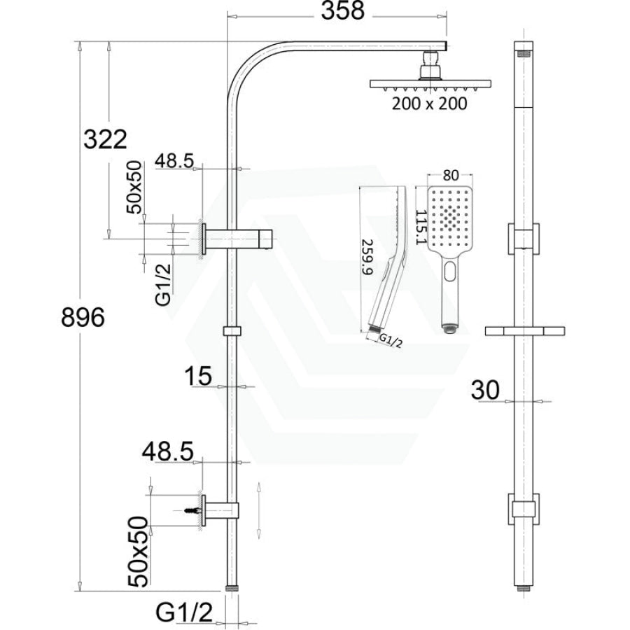 N#1(Nickel) Eden Square Multi-Function Twin Shower Set In Brushed Nickel Surface Showers