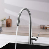 Euro Brushed Nickel Solid Brass Round Mixer Tap With 360 Swivel And Pull Out For Kitchen Kitchen