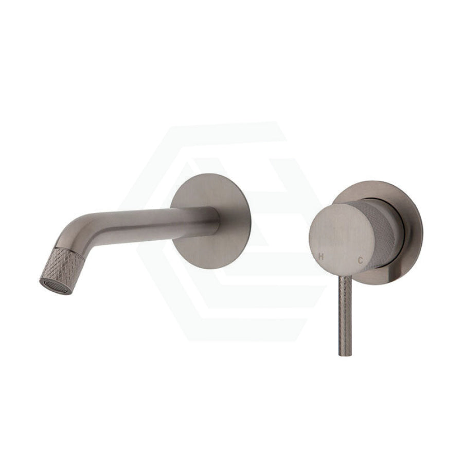 N#1(Nickel) Fienza Axle Brushed Nickel Wall Basin Bath Mixer Set Small Round Plates Bath/Basin Tap