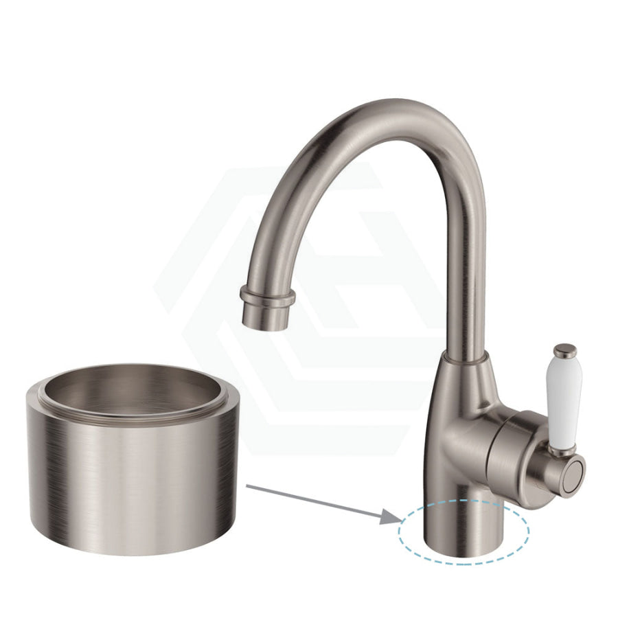 N#1(Nickel) Fienza Eleanor Gooseneck Basin Mixer Brushed Nickel/Multi-Colour 30Mm Base Riser / White