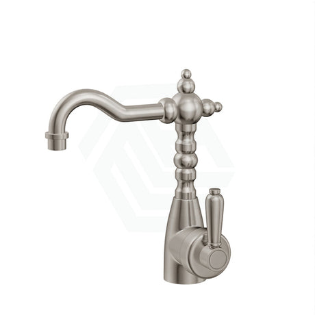 N#1(Nickel) Fienza Eleanor Shepherds Crook Basin Mixer Ceramic Handle Optional Brushed Nickel Short