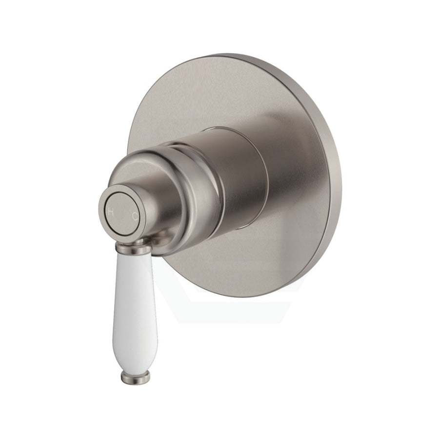 N#1(Nickel) Fienza Eleanor Wall Mixer Brushed Nickel/White Ceramic Handle White Nickel Mixers