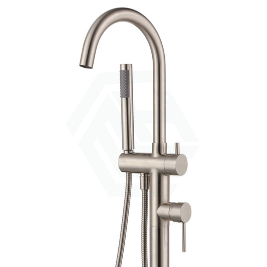 N#1(Nickel) Fienza Kaya Floor Mounted Bath Mixer With Hand Shower Brushed Nickel Round Mixers