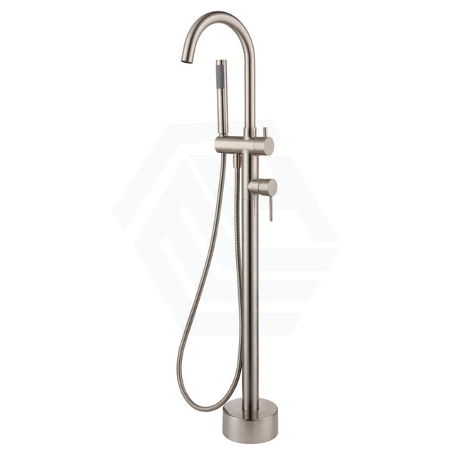 N#1(Nickel) Fienza Kaya Floor Mounted Bath Mixer With Hand Shower Brushed Nickel Round Mixers