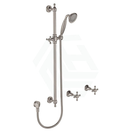 N#1(Nickel) Fienza Lillian Brushed Nickel Rail Shower Set Bottom Water Inlet Sets