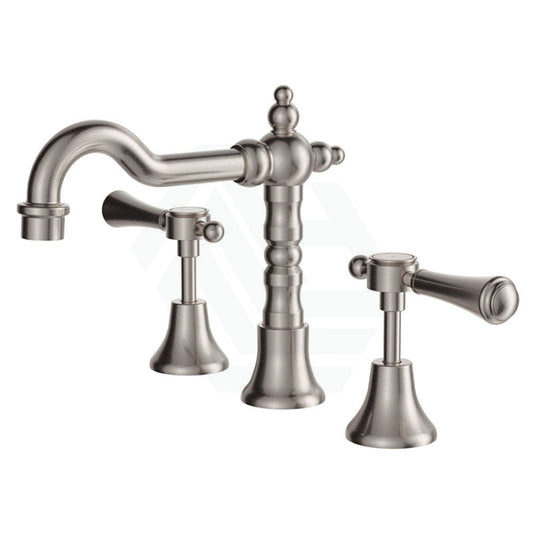 N#1(Nickel) Fienza Lillian Lever Basin Set Brushed Nickel With Ceramic White Handle Bath/Basin Tap