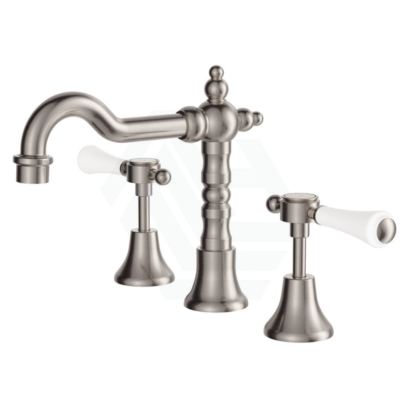 Basin Set Brushed Nickel Ceramic White