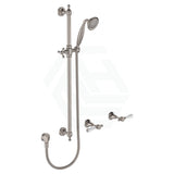 N#1(Nickel) Fienza Lillian Lever Rail Shower Set Brushed Nickel/Ceramic White Handle Ceramic Sets